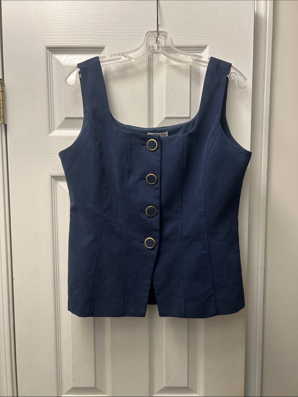 Moon River Navy Square-Neck Vest with Gold Ring Accents